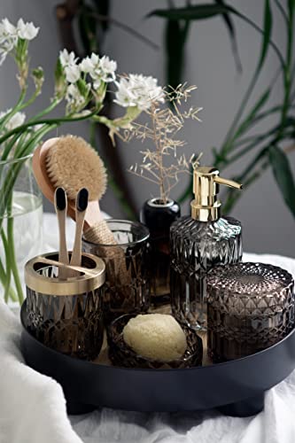 EMPO 6PCS Bathroom Clear Glass Accessories Set (Lotion Soap Dispenser, Soap Dish, Toothbrush Holder, Tumbler, Cotton Swab Jar) Contemporary Modern Decor Crystal Clear Vintage Gift (6pcs Gray) - Image 5