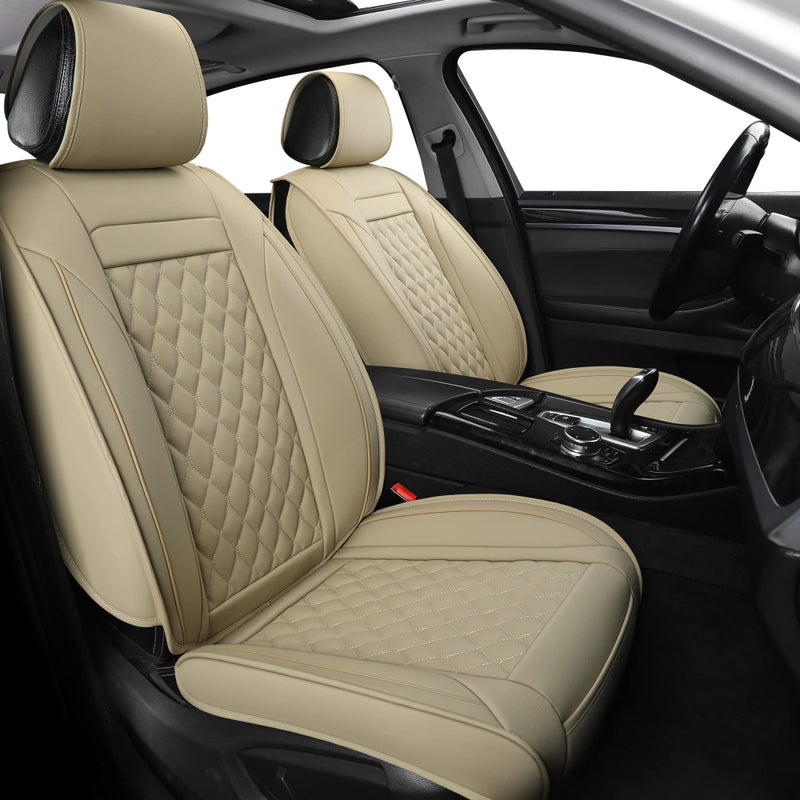 Car Seat Covers Full SetUniversal Fit for Most CarsSUVSedans and Pickup TrucksAutomotive Vehicle Faux Leather Cushion Covers for 5 Passenger CarsFull SetBeige