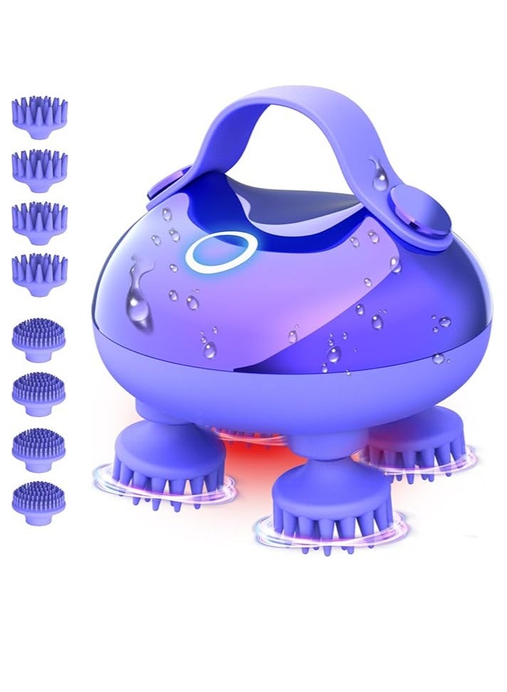 مدلك فروة الرأس كهربائي ، مدلك فروة الرأس المحمول نمو الشعر ، مدلك الرأس المقاوم للماء استرخاء فروة الرأس ، مدلك خدش الرأس المحمول ، 3 أوضاع للسرعة و 8 مخالب تدليك مدلك القط - Image 1