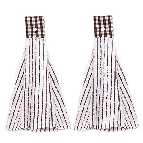 Vimeet 2 Pcs Kitchen Cotton Classical Striped Towel Absorbent Towel Hanging Towels Hand Towel Brown Stripes