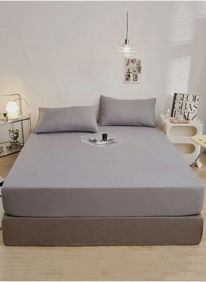 LUNA Home Fitted bed sheet 90*200+30 cm with 2 pillow covers, set of 3 pieces, plain gray color  - Image 3