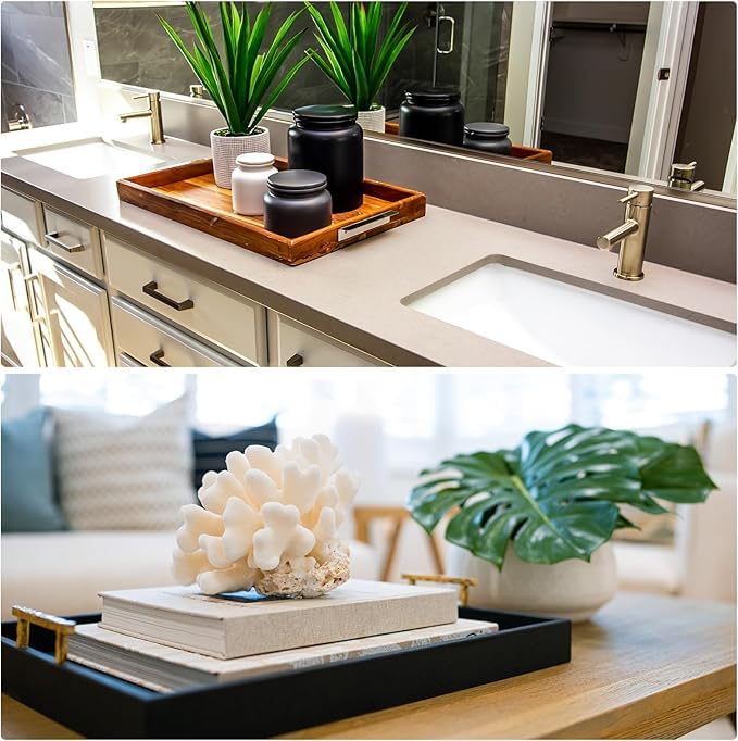 RoarCraft Wheat Straw Art Trays, 3 Pack Golden Stackable Activity Tray Crafts Organizer Serving Tray Jewelry Tray for DIY Projects, Organizing Supply, 25CM(Small), 31CM(Medium), 38CM(Big), Set of 3 - Image 3