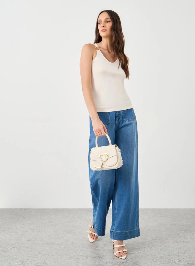 Styli Styli Cream Ribbed Knit Sleeveless Top