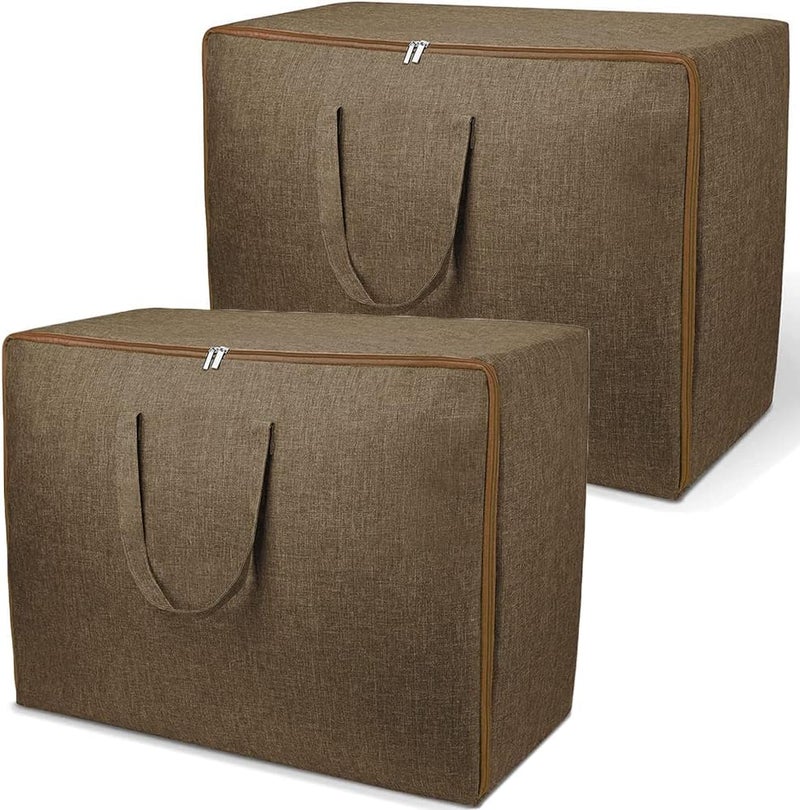 N.C Homarket Extra Large Blanket Storage Bag, Under Bed Storage Tote for Comforters, Clothes, Linens. Water Resistant and Breathable Closet Bags (Brown, 2-Pack) - Image 1