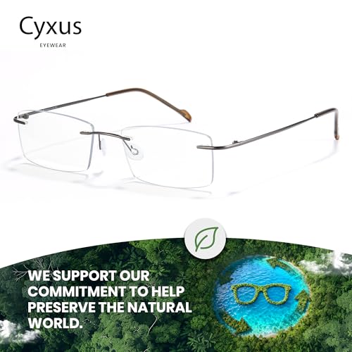 Cyxus Titanium Small Rectangle Glasses for Men Blue Light Blocking Eyewear Ultralight Anti Eye Strain Rimless Eyeglasses Reduce Headache Gunmetal Frames - Image 4
