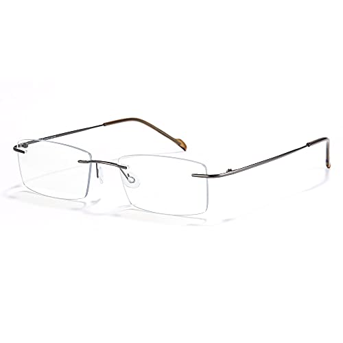 Cyxus Titanium Small Rectangle Glasses for Men Blue Light Blocking Eyewear Ultralight Anti Eye Strain Rimless Eyeglasses Reduce Headache Gunmetal Frames - Image 1