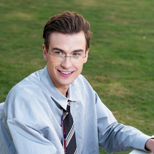 Cyxus Titanium Small Rectangle Glasses for Men Blue Light Blocking Eyewear Ultralight Anti Eye Strain Rimless Eyeglasses Reduce Headache Gunmetal Frames - Image 2