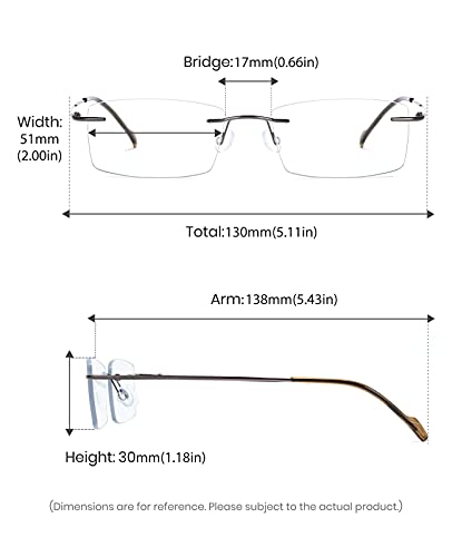Cyxus Titanium Small Rectangle Glasses for Men Blue Light Blocking Eyewear Ultralight Anti Eye Strain Rimless Eyeglasses Reduce Headache Gunmetal Frames - Image 5