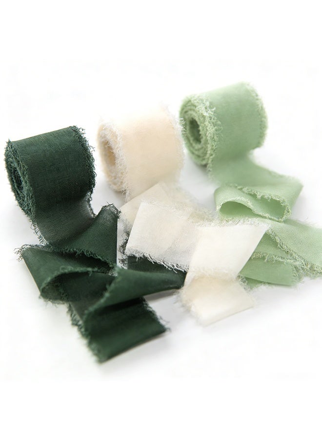 Handmade Fringe Chiffon Ribbon, 3 Rolls 4cm x 5m Silk-Like Ribbon Cream Green Ribbons Set for Wedding Invitations, Bridal Bouquets, Gifts Wrapping, DIY Crafts - Image 1