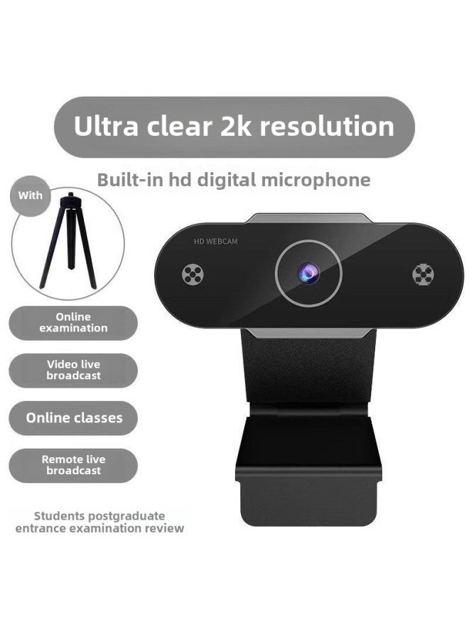 Computer Camera Desktop Home Notebook External Live HD With Microphone Microphone Integrated External-Colour:Upgraded Version-black★Ultra-clear 2k 【auto Focus + Built-in Microphone】 Comes With Tripod Stand