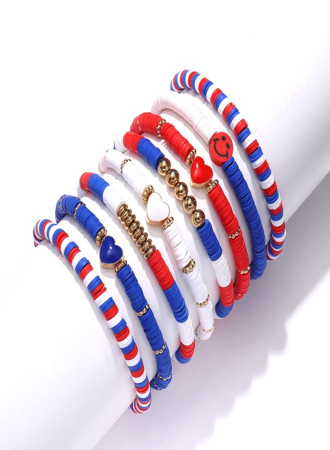 ARATLENCH 4 th ofJuly Bracelet Set for Women - Stack Red White Blue Clay Heishi Beads Bracelet for Women Summer Beach Surfer Bracelets Set Stretch Handmade American Flag Patriotic Bracelets Bulk Jewelry Gift (red white blue heishi bracelet) - Image 5