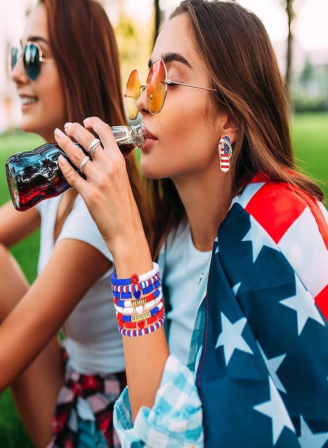 ARATLENCH 4 th ofJuly Bracelet Set for Women - Stack Red White Blue Clay Heishi Beads Bracelet for Women Summer Beach Surfer Bracelets Set Stretch Handmade American Flag Patriotic Bracelets Bulk Jewelry Gift (red white blue heishi bracelet) - Image 2