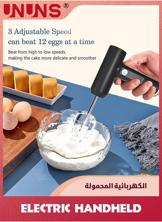 UNUNS Cordless Hand Mixer,Electric Whisk USB Rechargeable Handheld Electric Mixer With 3-speed,304 Stainless Steel Beaters And Balloon Whisk,For Gifts,Butter Tarts,Cakes,Cookies  - Image 3