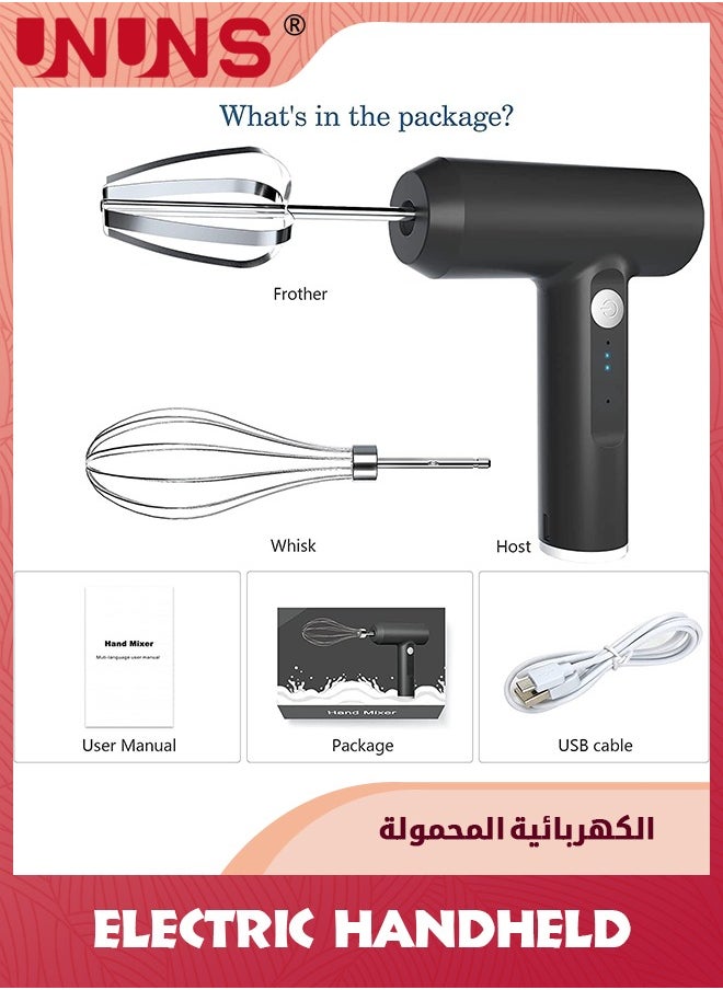 UNUNS Cordless Hand Mixer,Electric Whisk USB Rechargeable Handheld Electric Mixer With 3-speed,304 Stainless Steel Beaters And Balloon Whisk,For Gifts,Butter Tarts,Cakes,Cookies  - Image 5