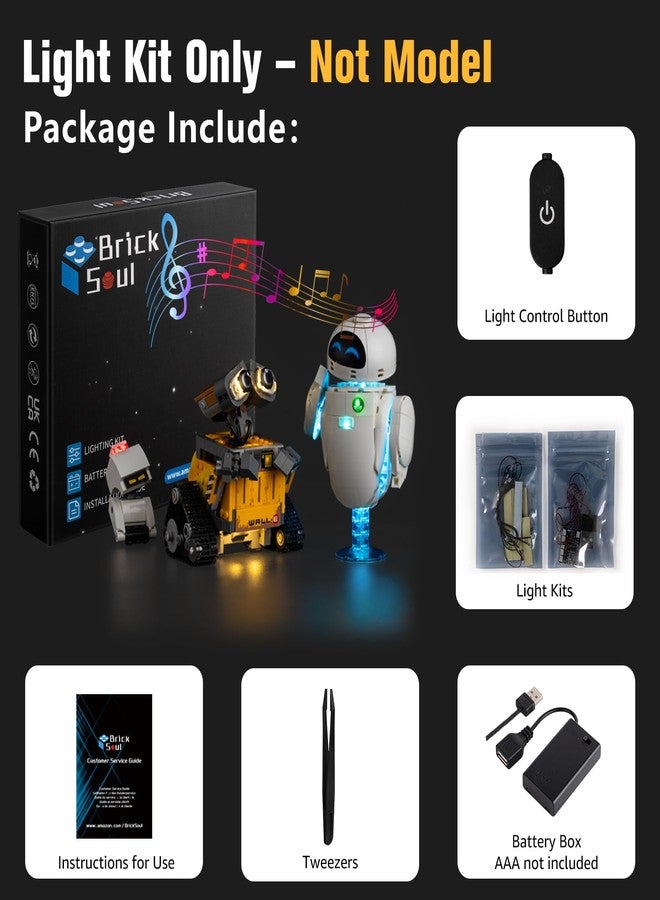 BrickSoul Sound & Light Kit for Lego Wall-E & EVE 43279 Building Set | with Selectable Thematic Sound & Light Effects | Hidden Cable Tech (43279 Set NOT Included) - Image 2