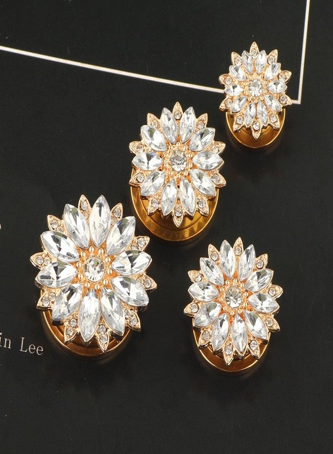 Lieson Ear Plugs, 2PCS Stainless Steel Ear Plugs Tunnels Flower with Cubic Zirconia Ear Gauges 0G Rose Gold - Image 5