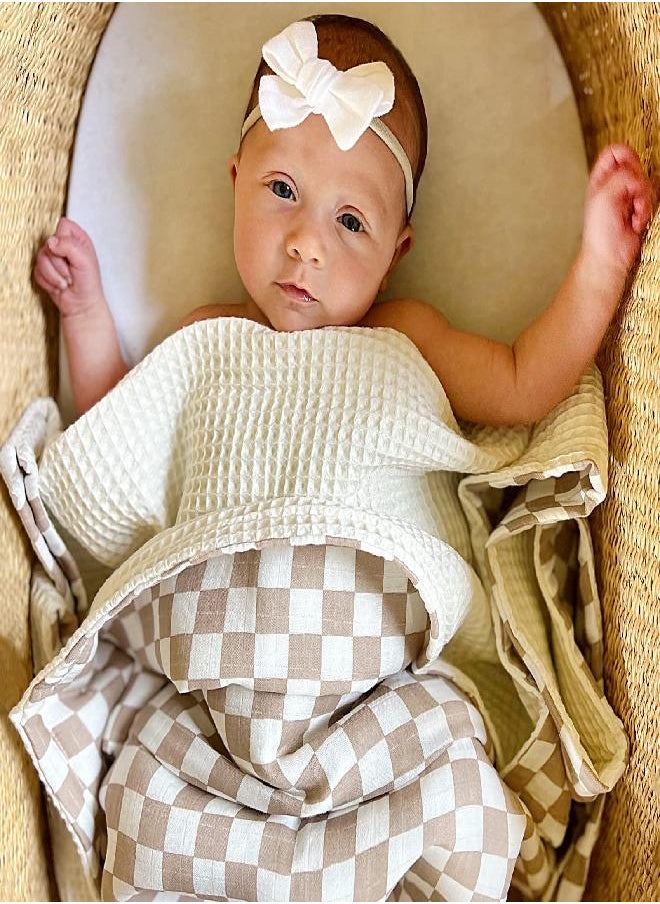 LifeTree LifeTree Waffle Baby Blankets Neutral, Muslin Checkered Swaddle Blankets for Boys Girls, 2 Layers Crib Stroller Blanket Receiving Blankets with Muslin Front and Waffle Backing Infant Newborn  - Image 2