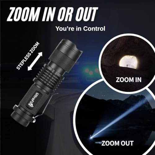 ULTRAFIRE 3 Pack Mini Flashlights Focus Adjustable SK68 Single Mode Tactical LED Flashlight, Ultra Bright 300 Lumens Torch - Image 4