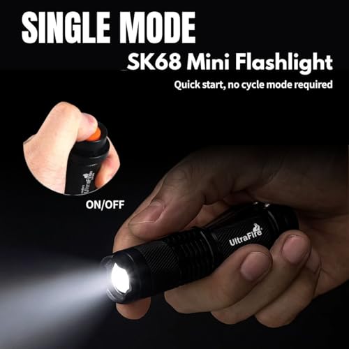 ULTRAFIRE 3 Pack Mini Flashlights Focus Adjustable SK68 Single Mode Tactical LED Flashlight, Ultra Bright 300 Lumens Torch - Image 3