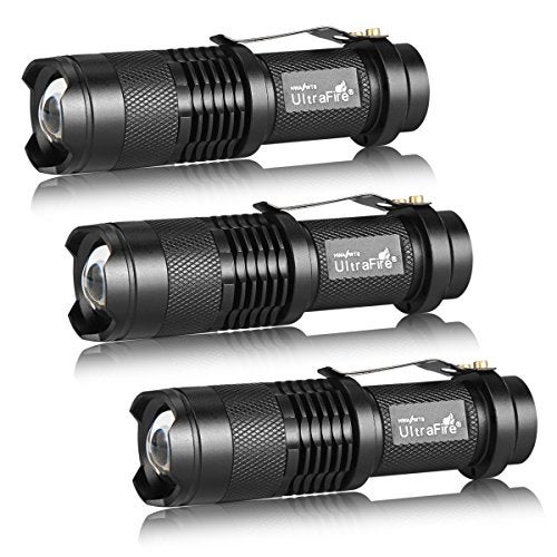 ULTRAFIRE 3 Pack Mini Flashlights Focus Adjustable SK68 Single Mode Tactical LED Flashlight, Ultra Bright 300 Lumens Torch - Image 1