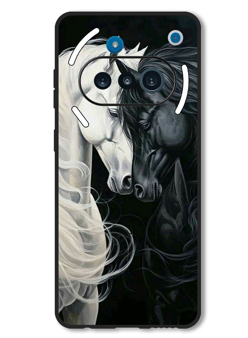 Theodor Case Compatible with Nothing Phone 3a Protection Shockproof Bumper Cover Black and White Horse - Image 1