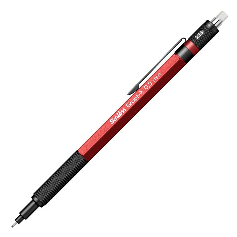Scrikss GraphX 05mm Mechanical Pencil with HB Lead 1 Tube of 24 Leads Brass Body with Metallic Red Finish Interchangeable Mini Eraser 86169 - Image 4