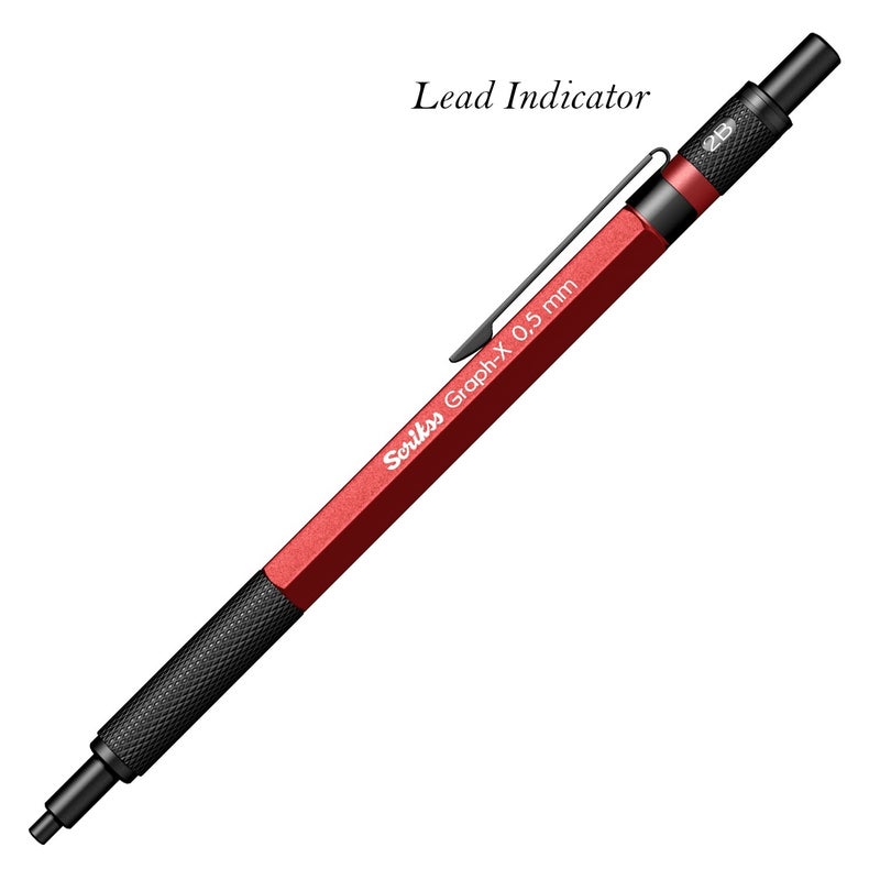 Scrikss GraphX 05mm Mechanical Pencil with HB Lead 1 Tube of 24 Leads Brass Body with Metallic Red Finish Interchangeable Mini Eraser 86169 - Image 5