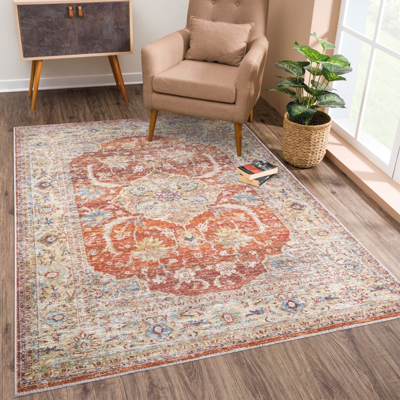 Bloom Rugs Caria Washable NonSlip 3x5 Rug  OrangeOlive Beige Traditional Area Rug for Living Room Bedroom Dining Room and Kitchen  Exact Size 3 x 5