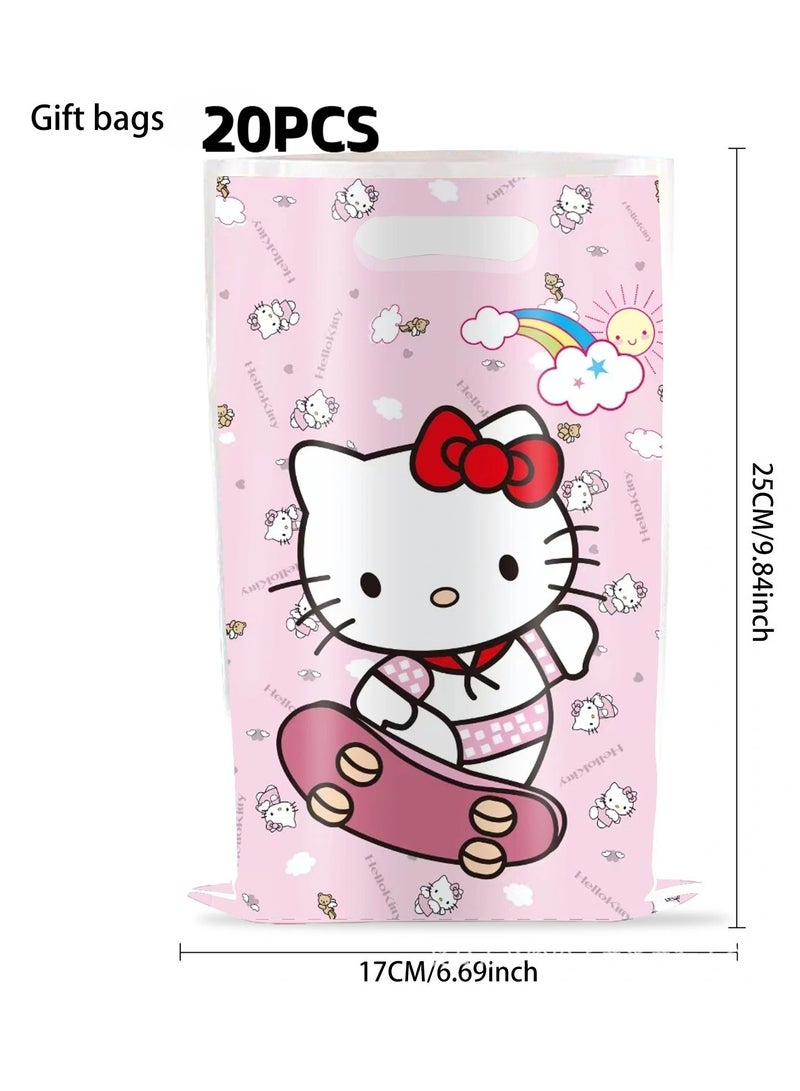 TOVELE5 20pcs Cute Pink Cat Cartoon Party Candy Gift Bags with Handle, Printed Design Plastic Treat Bags for Boys Girls Birthday Baby Shower Party Supplies  - Image 1