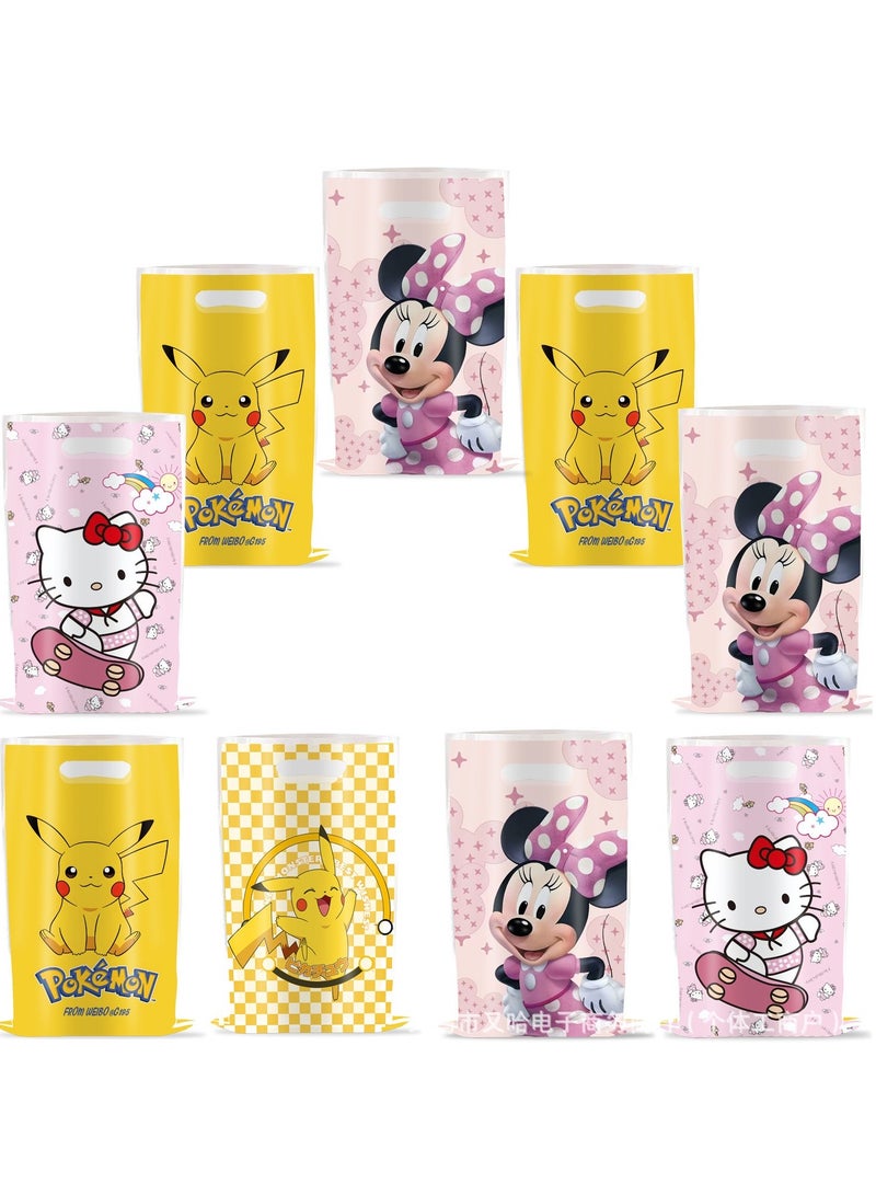 TOVELE5 20pcs Cute Pink Cat Cartoon Party Candy Gift Bags with Handle, Printed Design Plastic Treat Bags for Boys Girls Birthday Baby Shower Party Supplies  - Image 3