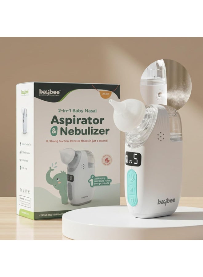 BAYBEE Electric Nasal Aspirator for Baby Nose Sucker Sprayer | Rechargeable Nose Cleaner for New Born Baby with 5 Suction Levels, Music & Light | 70KPA Snot Sucker, Mucus Extractor & Nebulizer for Kids White Green - Image 1