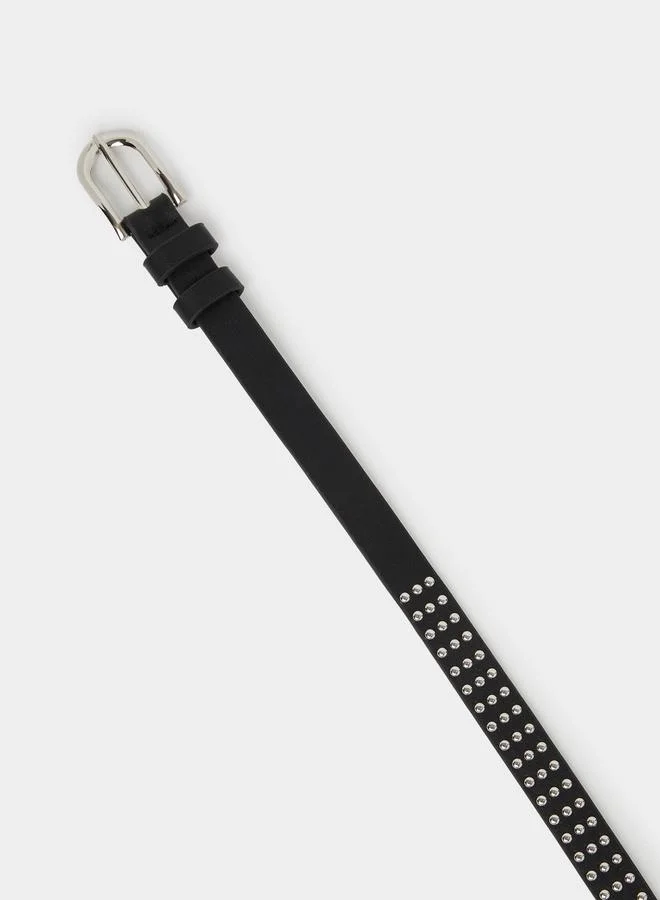 Styli Styli Studded Slim Belt with Tang Buckle