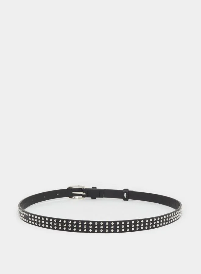 Styli Styli Studded Slim Belt with Tang Buckle