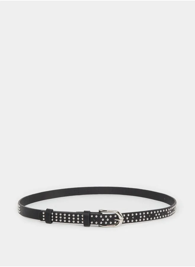 ستايلي Styli Studded Slim Belt with Tang Buckle