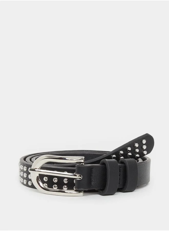 ستايلي Styli Studded Slim Belt with Tang Buckle