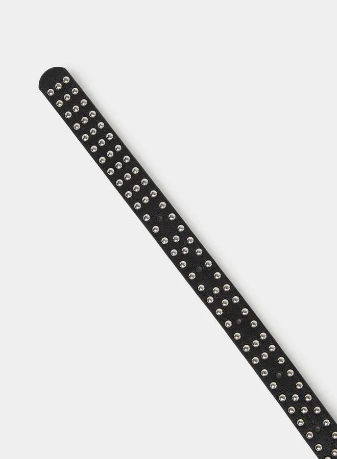 Styli Styli Studded Slim Belt with Tang Buckle