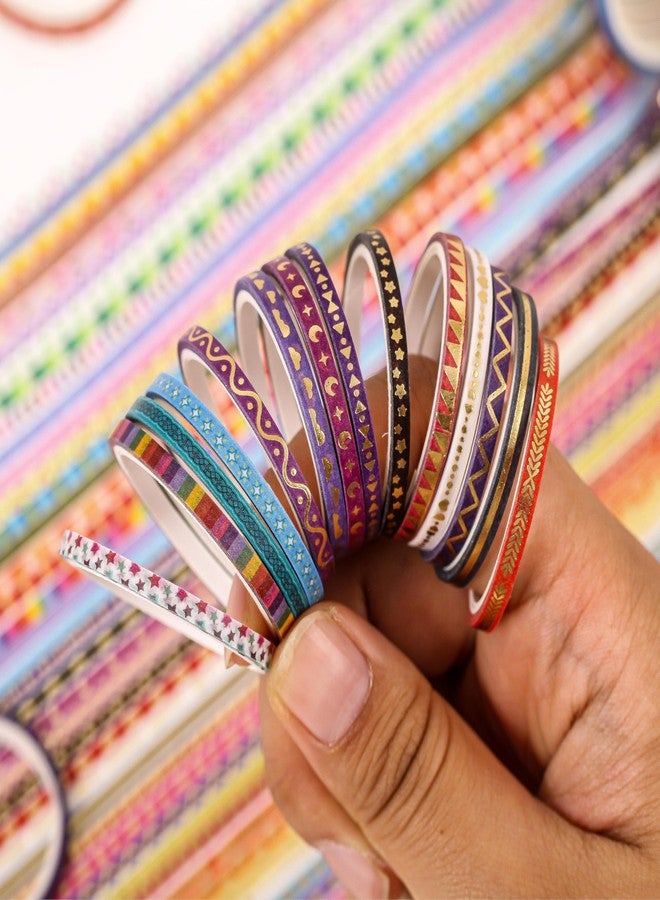 emmoolife 50 Rolls Skinny Washi Tape Set 3mm Wide, Gold Foil Print Masking Thin Basic Patterns Decorative Tapes for Scrapbooking, Junk Journal Supplies, Bullet Journaling, Craft Tape for Women Girl - Image 5