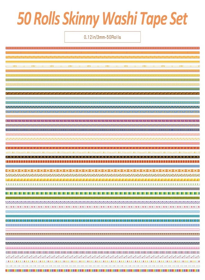 emmoolife 50 Rolls Skinny Washi Tape Set 3mm Wide, Gold Foil Print Masking Thin Basic Patterns Decorative Tapes for Scrapbooking, Junk Journal Supplies, Bullet Journaling, Craft Tape for Women Girl - Image 3