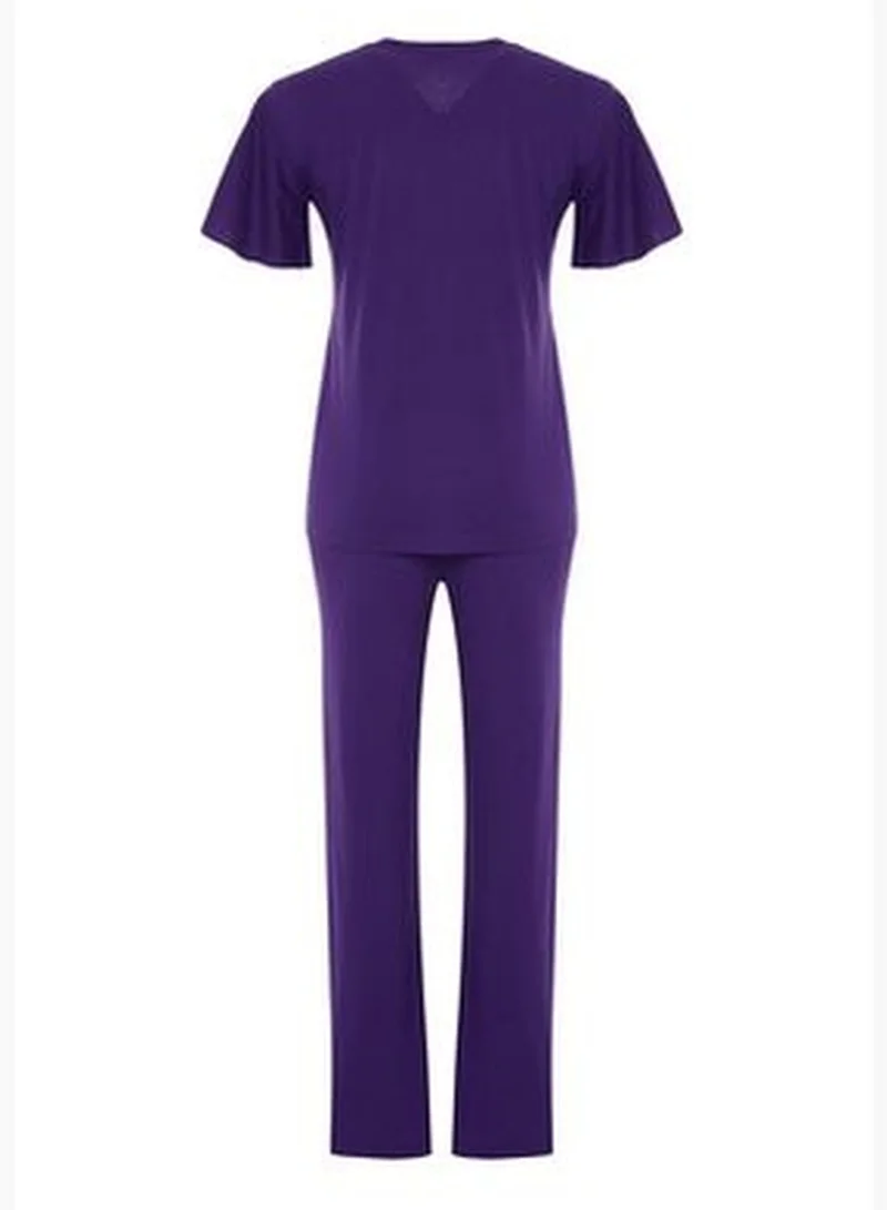 trendyol Purple Printed T-shirt-Pants Knitted Pajamas Set