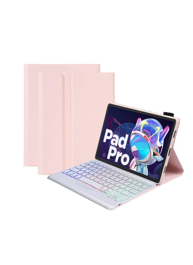 For Lenovo Tablet Small Leather Pad Pro12.7 Inch Bluetooth Keyboard M10plus Shell Touch Back Brilliance-Colour:Sakura Pink + Bluetooth Keyboard (backlit Version)-Product Type:Lenovo Tab M10 Plus/qitian K10/ 10.3inch X606f/606x X6c6f - Image 1