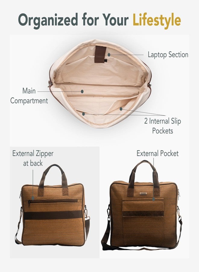 Handy Messenger Laptop Bag with Multiple Organisers | 15.6 Inch Laptop Office Bag for Men & Women | Handbags with Shoulder Straps | Business Briefcase Crossbody Bags (Beige Black, 17x12x2.5) - Image 4