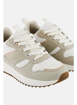 Algspar Women Brand Logo Lace Up Hiking Shoes, Light Beige  - Image 3