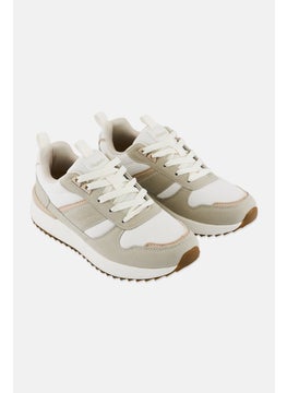 Algspar Women Brand Logo Lace Up Hiking Shoes, Light Beige  - Image 1