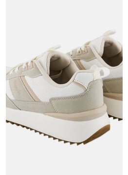 Algspar Women Brand Logo Lace Up Hiking Shoes, Light Beige  - Image 2