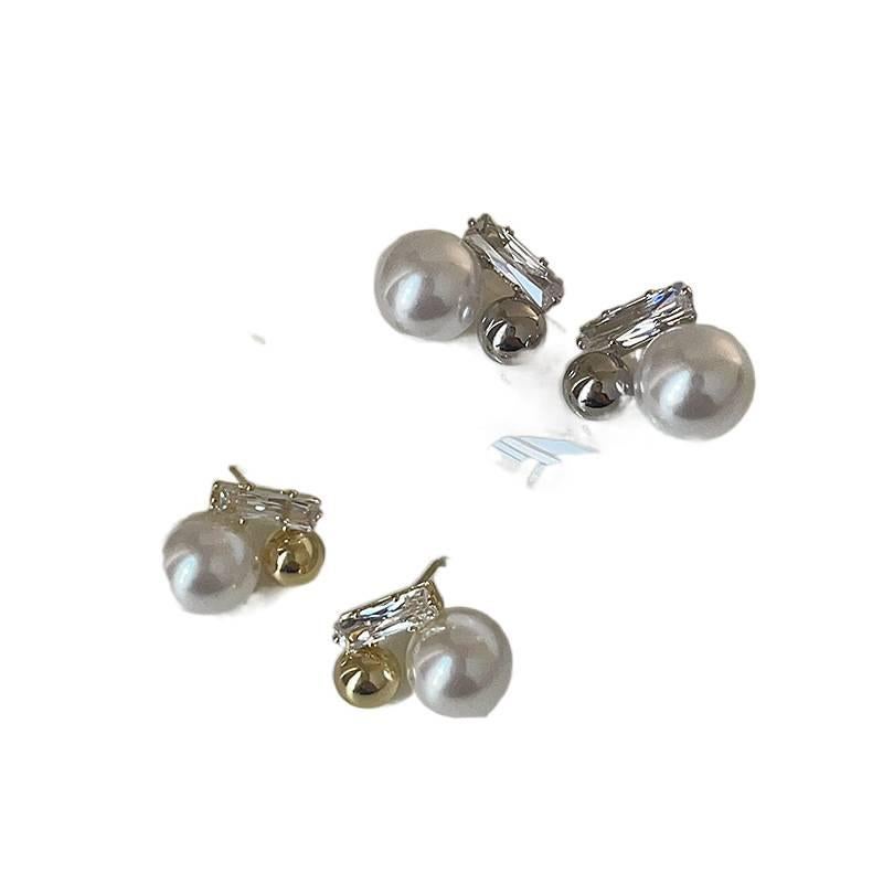 Silver Pearl Earrings with Rhinestone Detail and Lightweight Huggie Profile for Daily Wear and Elegant Styling - Senko Aura - Image 2