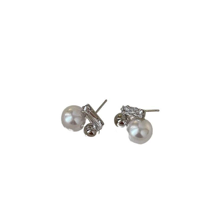 Silver Pearl Earrings with Rhinestone Detail and Lightweight Huggie Profile for Daily Wear and Elegant Styling - Senko Aura - Image 1