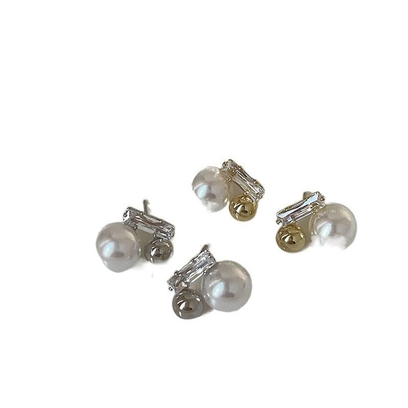 Silver Pearl Earrings with Rhinestone Detail and Lightweight Huggie Profile for Daily Wear and Elegant Styling - Senko Aura - Image 3