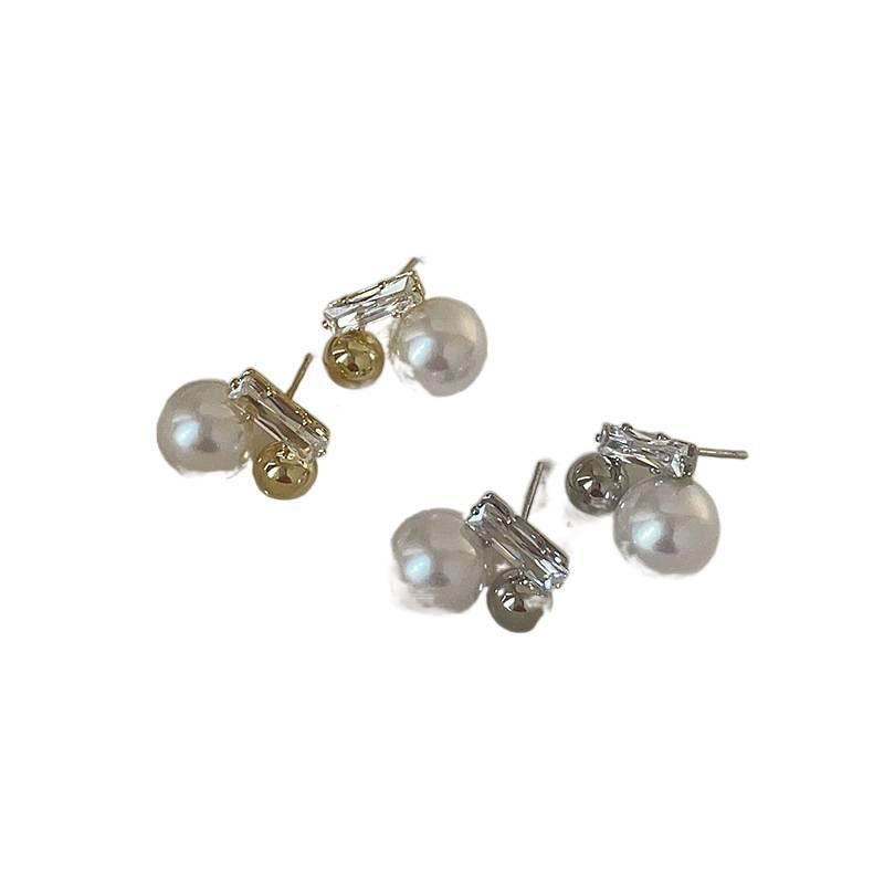 Silver Pearl Earrings with Rhinestone Detail and Lightweight Huggie Profile for Daily Wear and Elegant Styling - Senko Aura - Image 4