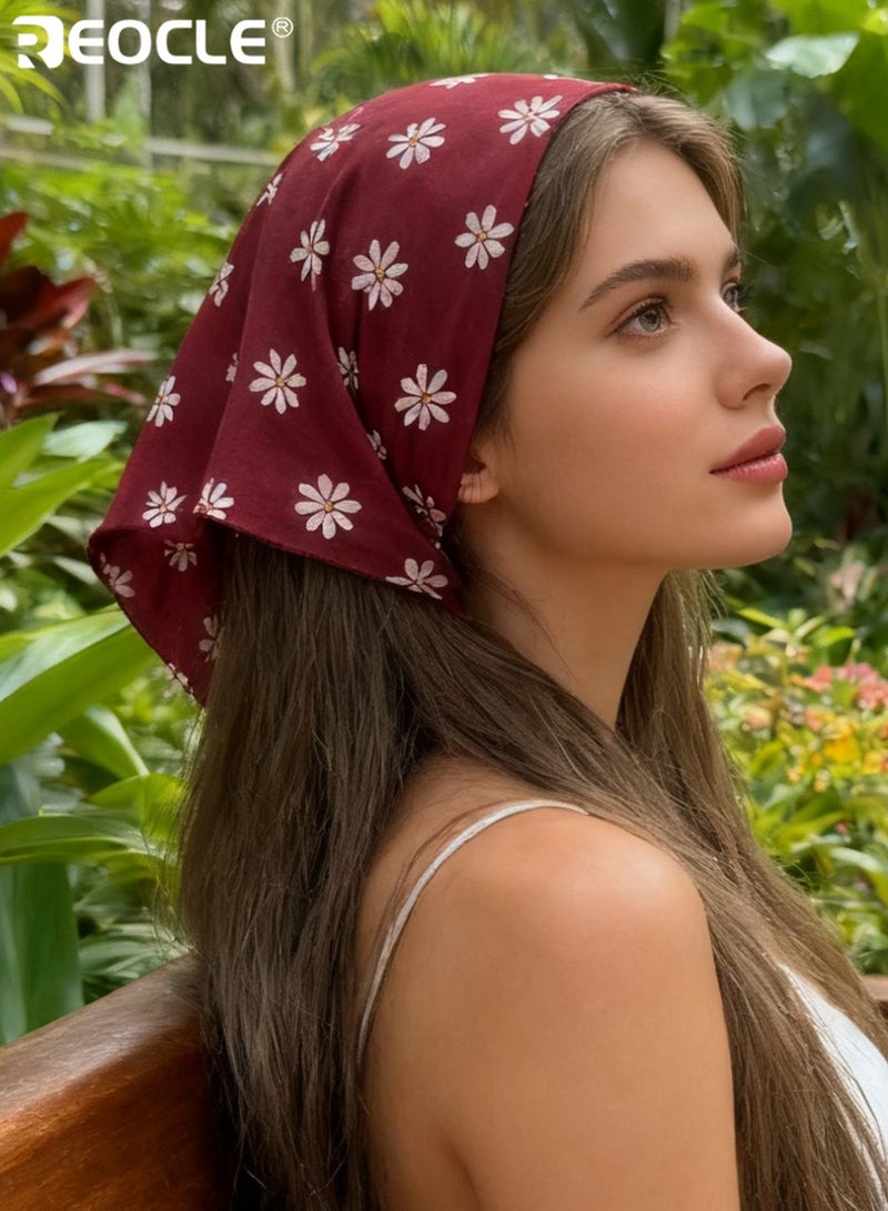 REOCLE Women's Ditsy Floral Print Headscarf Soft Breathable Square Bandana Vintage Boho Style Hair Accessory for Daily Wear and Outdoor Activities - Image 1