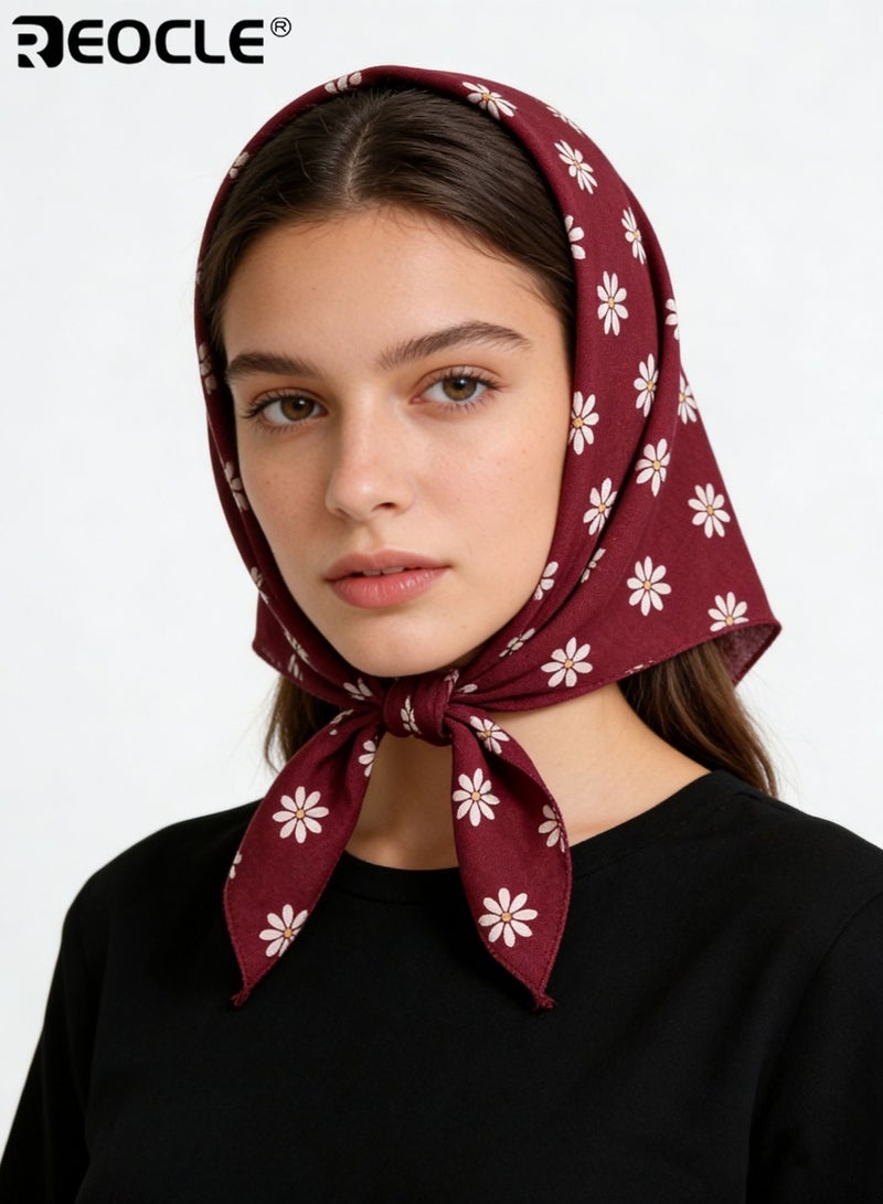 REOCLE Women's Ditsy Floral Print Headscarf Soft Breathable Square Bandana Vintage Boho Style Hair Accessory for Daily Wear and Outdoor Activities - Image 4